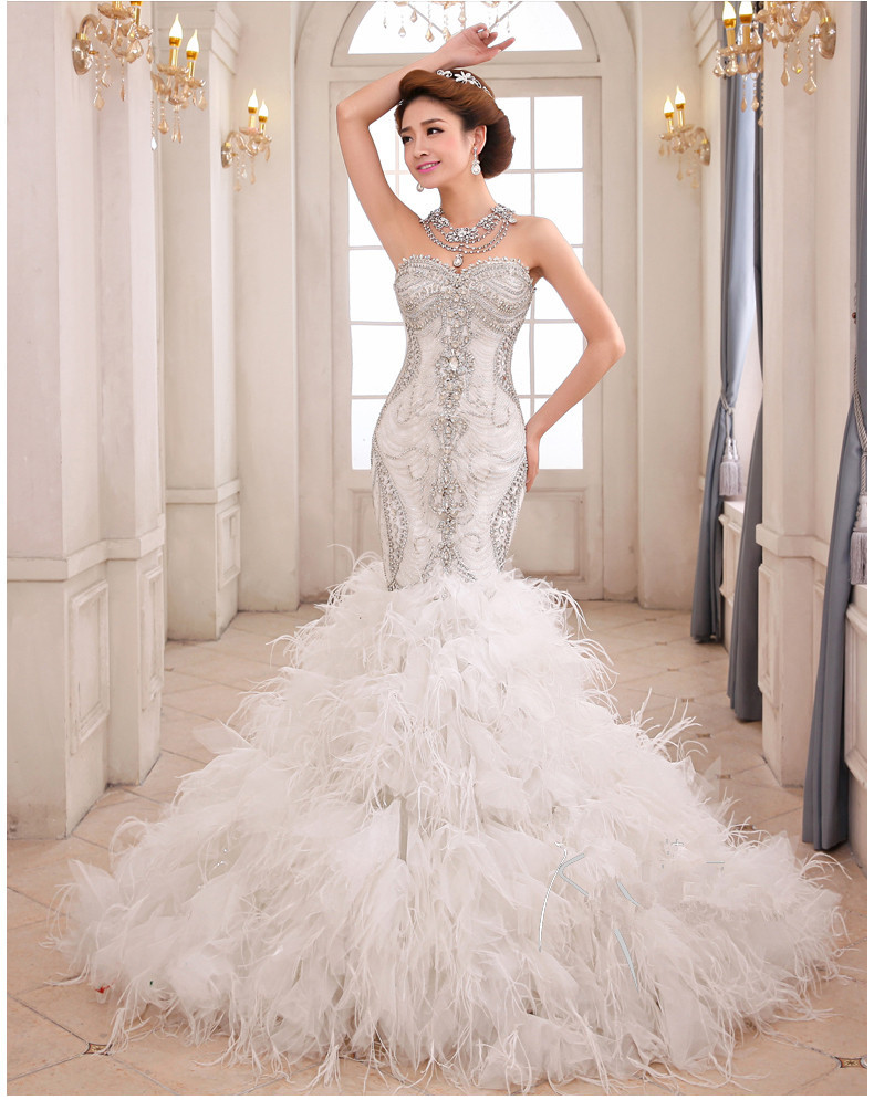 bridal gowns with feathers