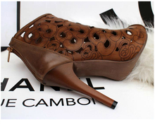 Free shipping new reached 2014 leather sandals gladiator shoes elegant boots boots peep toe break shoes