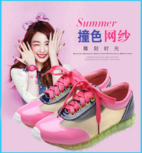 2014 women’s shoes sport shoes neon gauze color block decoration platform casual flat shoes