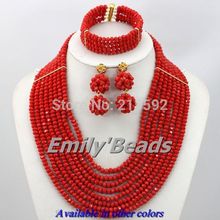 African Red Crystal Beads Jewelry Set 8 10 12 Layers Fashionable Nigerian Bridal Necklace Jewelry Set