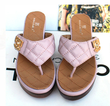 Free shipping in 2014 the first layer of cowhide anee platform flip metal cotton slippers