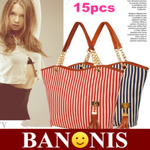 Large capacity 2014 new fashionable stripe grid fringe single shoulder bag, women’s handbag,ms messenger bag,red and black, 15 x