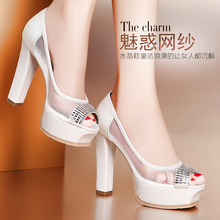 2014 NEW Rhinestone Open Toe High-heeled Shoes Thick Heels Gauze Breathable Women Sandals 8900 – 3
