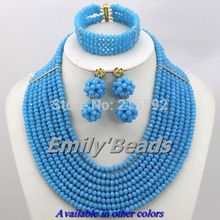 New Amazing 2014 Fashion Lake Blue Crystal Beads Jewelry Set 8 10 12 Layers Nigerian Wedding