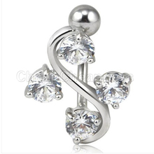 One Pcs Bling Fashion Elegant 4 Gem Vine Reverse Belly Navel Ring Classy Piercing Jewelry