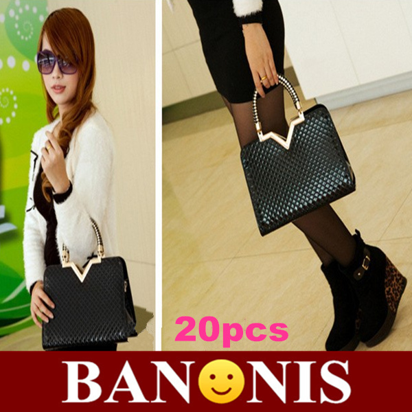 Noble temperament lady diagonal handbags fashionable joker v neck package imitation leather black single shoulder bag