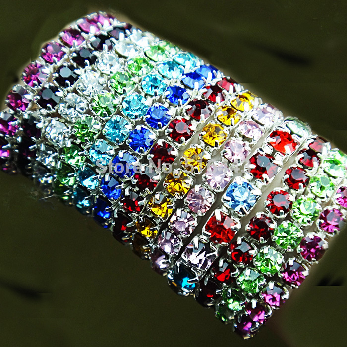 Freeshipping 2014 New 48pcs Mix Color Czech Rhinestones Stretchy Silver P Women Rings or Toe rings