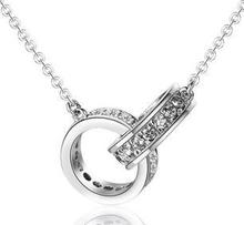 Free shipping 2014 new design double circle fashion crystal 925 sterling silver short chain necklaces jewelry wholesale price