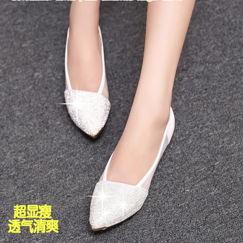 2014 summer shallow mouth rhinestone flat screen female sandals single shoes plus size flat heel shallow