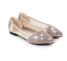 2014 summer shallow mouth rhinestone flat screen female sandals single shoes plus size flat heel shallow