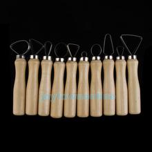 10 Pcs Wood Pottery Clay Sculpture Loop Tool with Stainless Steel Flat Wire #1JT