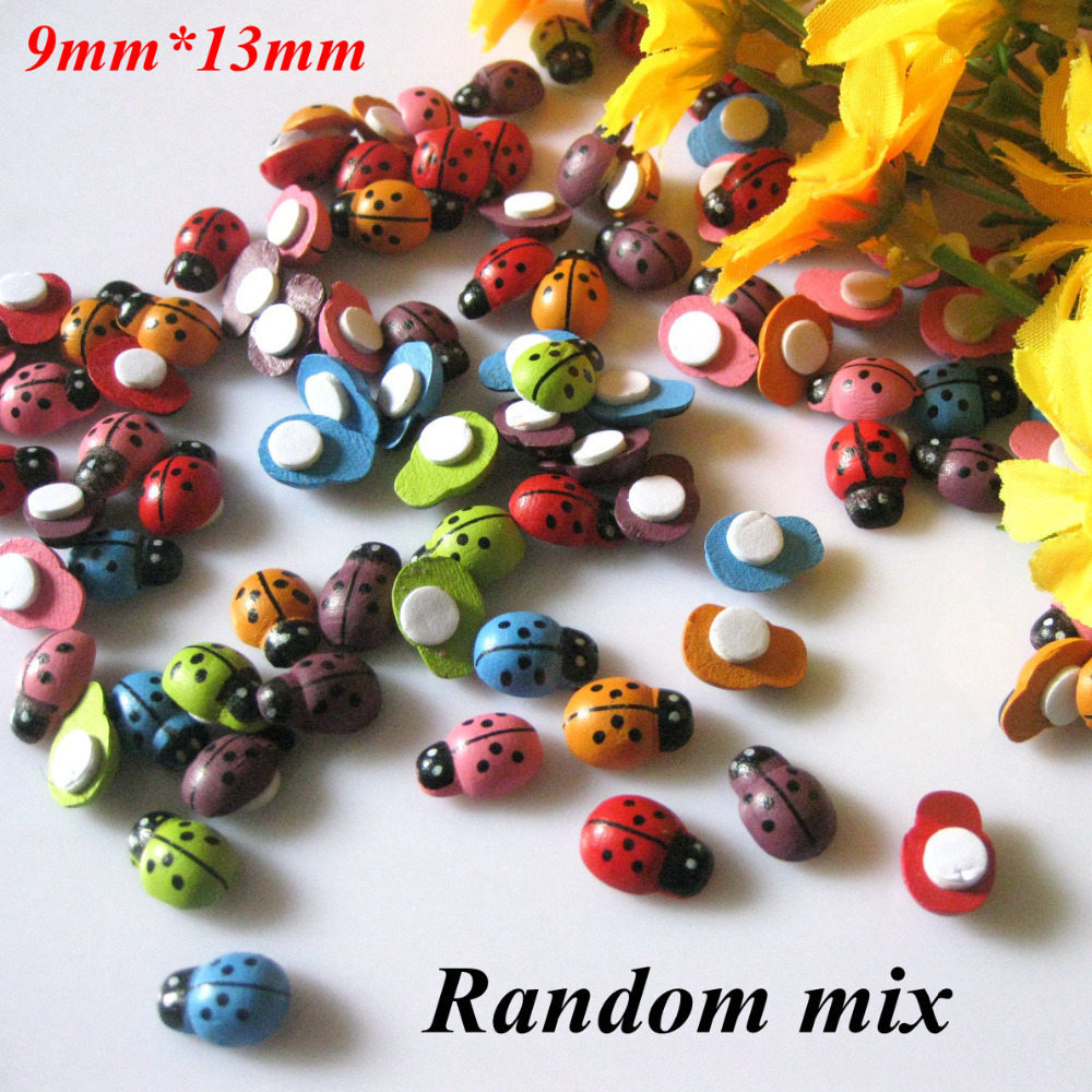 200PCS LOT Mixed color mini wood ladybug stickers Sponge stickers Easter decoration Home decoration Kids Jewelry