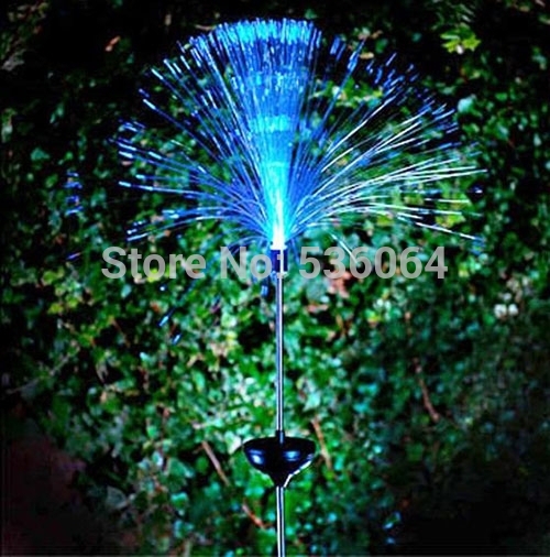 FIBRE OPTIC COLOUR CHANGING LED SOLAR POWER STAKE LIGHT GARDEN OUTDOOR PATH LAMP free shipping