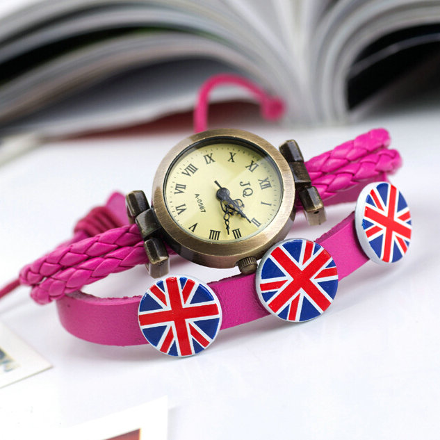 New 2014 fashion jewelry and watch mix color leather bands with american flag wristwatches women