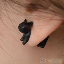 Black 1Pc Punk Cool Simple Stereoscopic Cat Kitten Impalement Lady Stud Earring 00G6