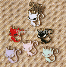 Mix colors 21 21MM animal cat shape drop oil gold color plated metal alloy jewelry charms