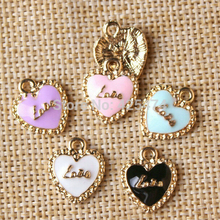 Love word printed cute heart shape gold color plated waves edges little jewelry alloy charms for