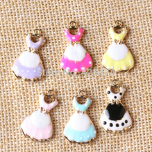 Lovely 14 24mm princess dress evening party dress shape drop oil jewelry alloy charms with knot