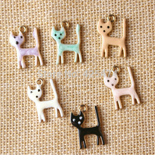 Animal cat shape 14 21mm drop oil diy jewelry bracelet alloy charms Free shipping 50pcs gold