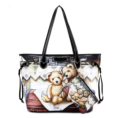 Free shipping women s fashion PU leather print handbag shoulder big bag vintage panda bags