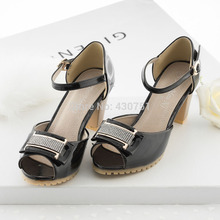 2014 summer new women’s fashion rhinestones flower sandals fish head shoes with thick heels mom