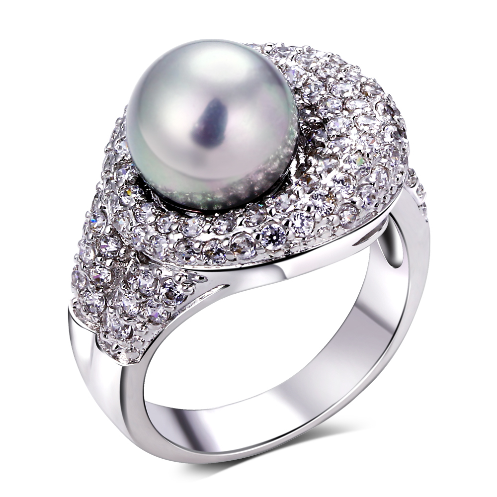 Shell natural Pearl Ring women ring white gold plated with Cubic zircon Rings new designer fine