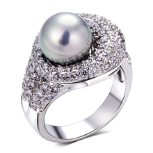 Shell & natural Pearl Ring women ring white gold plated with Cubic zircon Rings new designer fine jewelry Free shipping