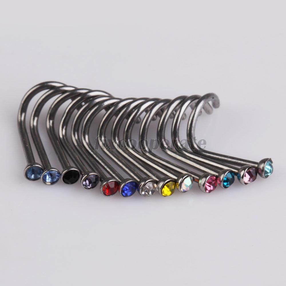 20pcs Mix Colors Rhinestone Nose Studs Ring Bone Bar Pin Piercing Jewelry FE5 