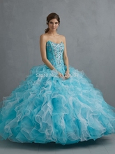 Princess New Arrival Ball Gown Ruffles Blue Quinceanera Dresses 2014 Crystals Sexy Vestidos De Quinceanera 2014 Rhinestones