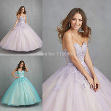 Free Shipping Embroidery Lavender Light Purple Turquoise Blue Quinceanera Dresses Vestidos De Quinceanera 2014 Ball Gowns New