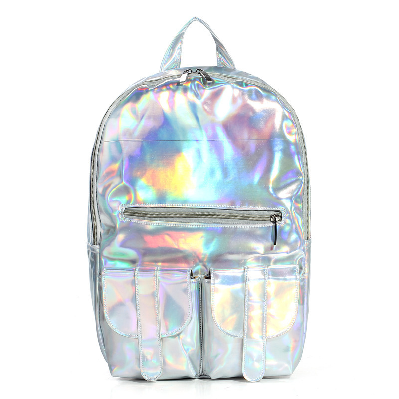 2014 New Arrival  Silver Hologram Laser Men Women Pu Leather Backpack Multicolor Silver College School