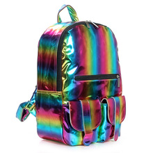 2014 New Arrival  Silver Hologram Laser Men Women Pu Leather Backpack Multicolor Silver College School