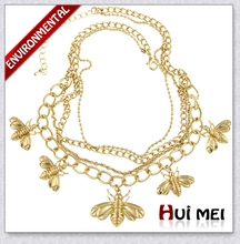 New Fashion Shiny Gold Plated Honey Bee Shaped Pendant Multi Chains Necklaces Chunky Jewelry