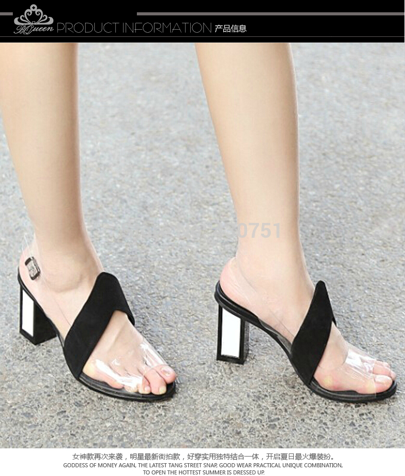 2014 new star of the same paragraph with thick transparent leather shoes fish head sandals shoes