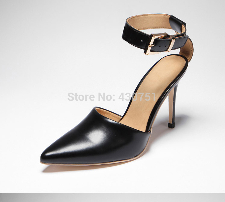 2014 summer high heeled leather sandals with thin pointed