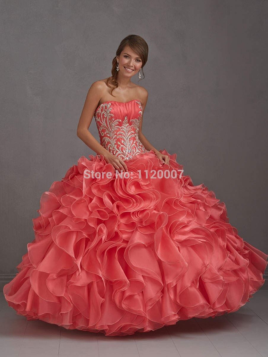 2015 Puffy Coral Quinceanera Dresses Ball Gowns with Jacket Plus Size Masquerade Dresses vestidos de 15
