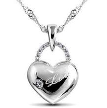 Free shipping 2014 new design polishing love heart 925 sterling silver pendant necklaces birthday gift