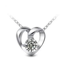 Free shipping 2014 new high quality fashion crystal love heart 925 pure silver female pendant necklaces jewelry wholesale