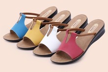 Genuine leather slippers summer maternity slip resistant small wedges slippers flat sandals word slippers sandals 