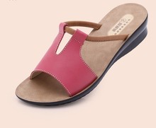 Genuine leather slippers summer maternity slip resistant small wedges slippers flat sandals word slippers sandals 