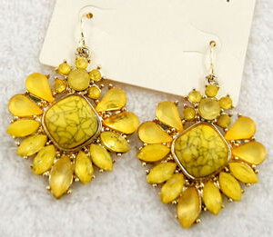 Продвижение персонализированные желтый цветок камень кристалл женская мода элегантных женщин серьги E2460