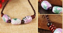 Natural agate cameo stone braided rope necklace vintage ethnic tribal bohemia tibet jewelry women collier collar