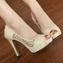2014 Summer brand New arrive pumps women’s Sexy high-heeled shoes sexy Fish mouth Lace hollow out sandals ultra high heels TH002