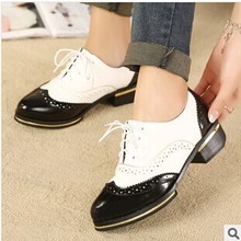 New Ladies platform leather Oxford women’s shoes Brogues british vintage brand loafers flats carved single casual sapato shoes