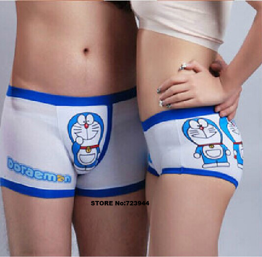 1 lot 2pcs Doraemon cotton men s boxer lady s underwear shorts PINK Lovers underwear