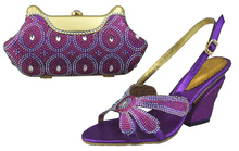 Hot glitter Italy matching shoe and bag set with shinning stones with free shipping for party in 1308-L5 Size 38-43 purple