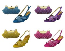 Hot glitter Italy matching shoe and bag set with shinning stones with free shipping for party