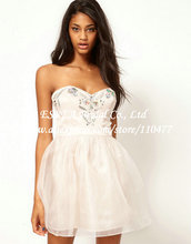 Free Shipping Beaded Sweetheart Mini Short Prom Dress to Party White Organza JR586