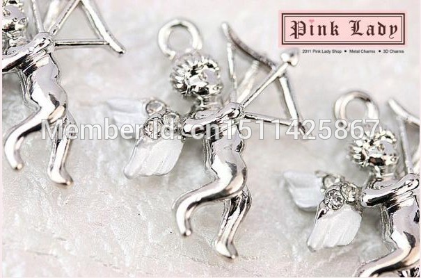 H10e Wholesale Price 3 pcs Cute Rhinestones Cupid Love Angel Charm Necklace pendant