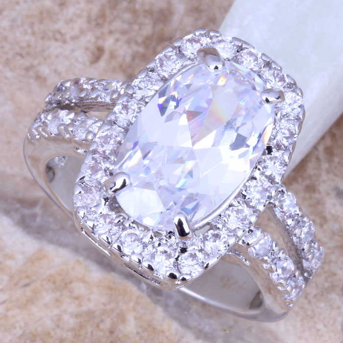 Elegant White Topaz Silver Stamped 925 Women s Fine Jewelry Ring Size 6 7 8 9